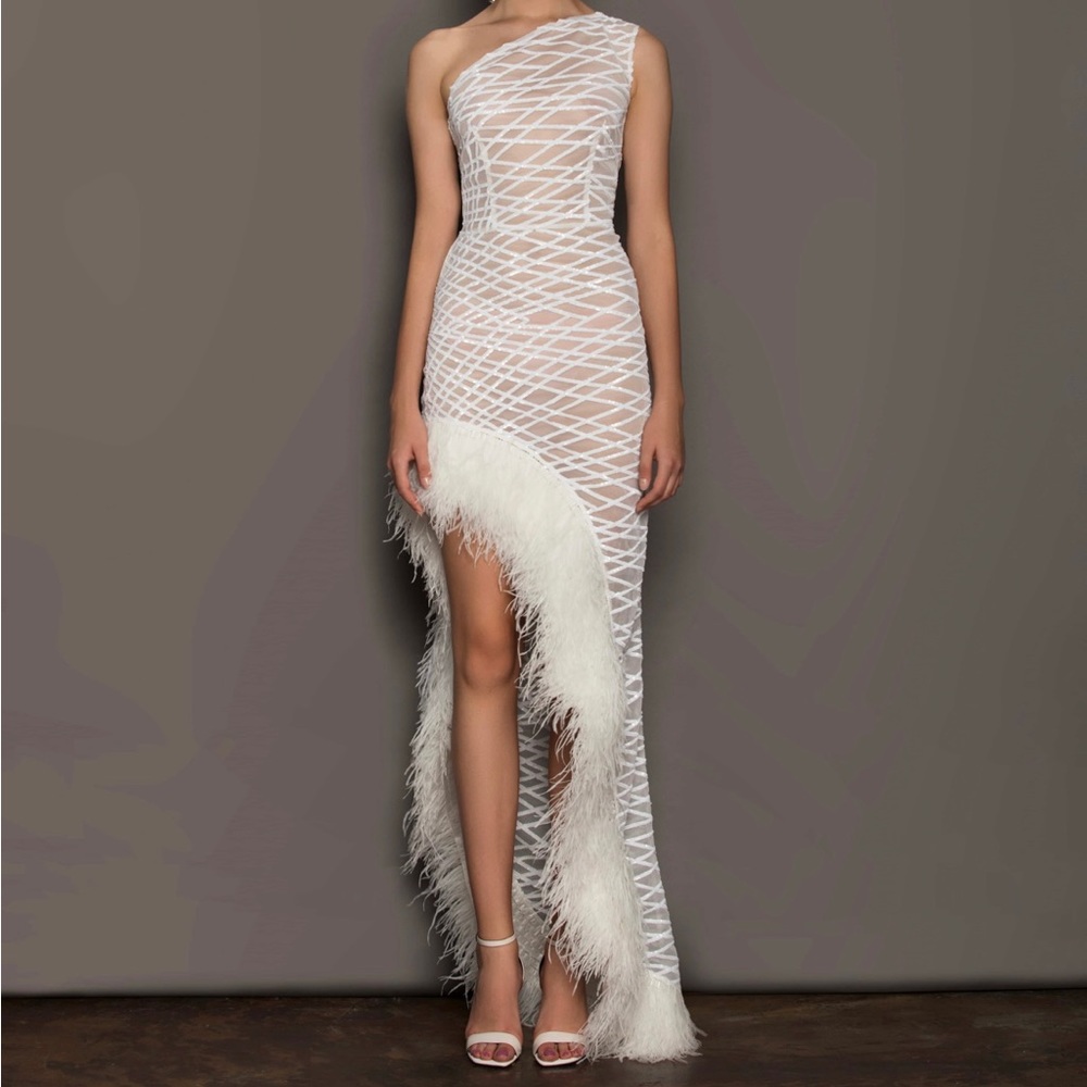 Lola stunning white feather dress